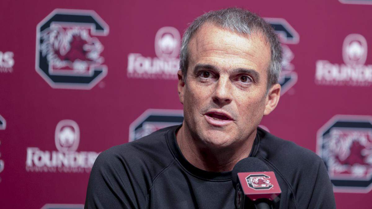 University of South Carolina head football coach Shane Beamer speaks during a press conference on Friday, Jan. 2, 2026. 