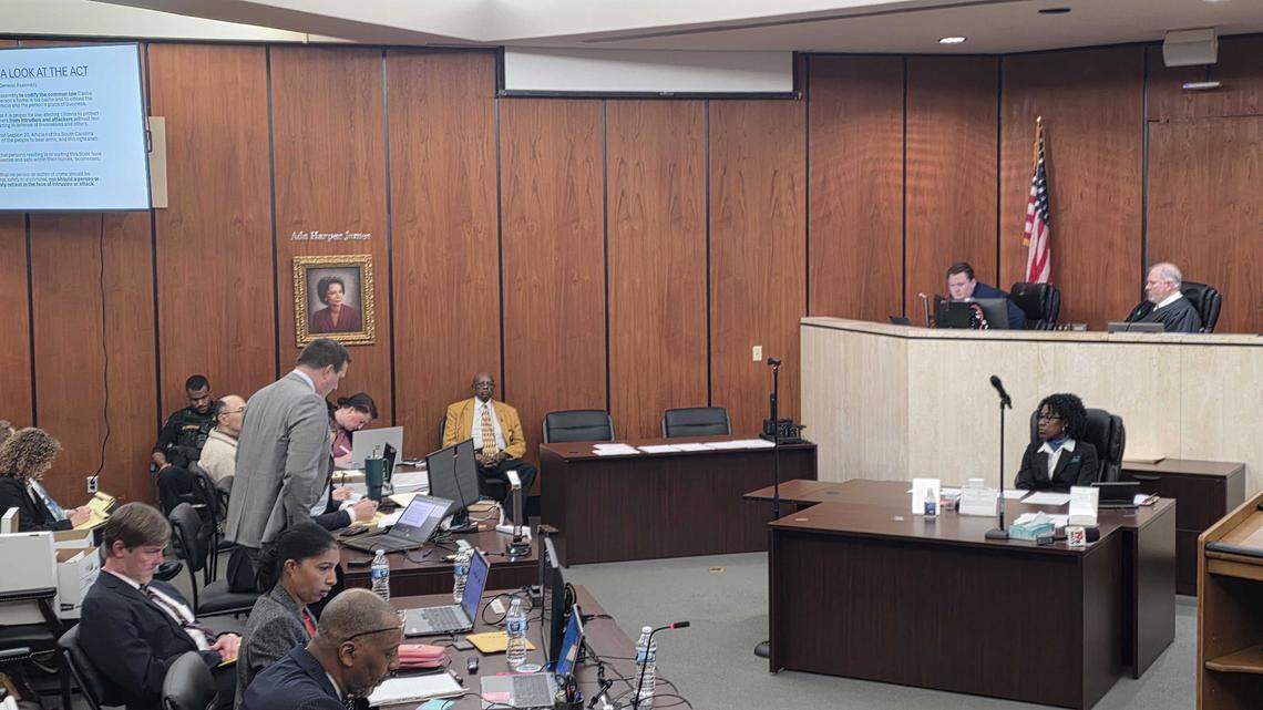 Attorney Luke Shealey delivers closing arguments during an immunity hearing for his client, Rick Chow, at the Richland County Courthouse on Nov. 5, 2025.
