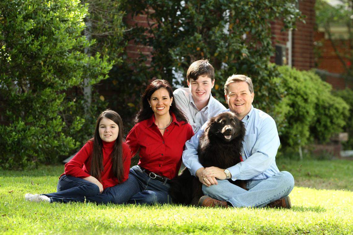 State Rep. Mandy Powers Norrell of Lancaster with her husband, Mitchell, children, Emma and Teddy and dog, Teddy Ham Lincoln.