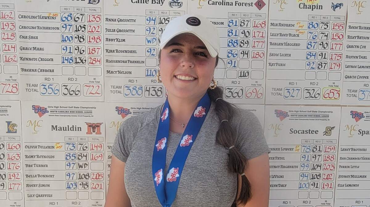 Blythewood’s Caroline Hawkins won her second straight Class 5A girls golf championship.