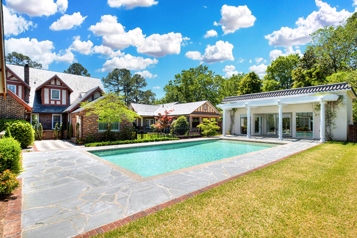 A view of the saltwater pool behind a luxury property set for auction in Sumter