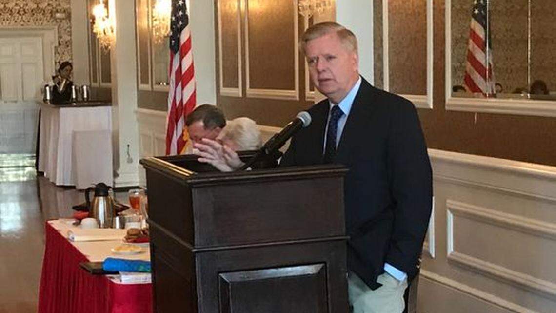 U.S. Sen. Lindsey Graham speaks at First Monday in Greenville on Feb. 4, 2019.