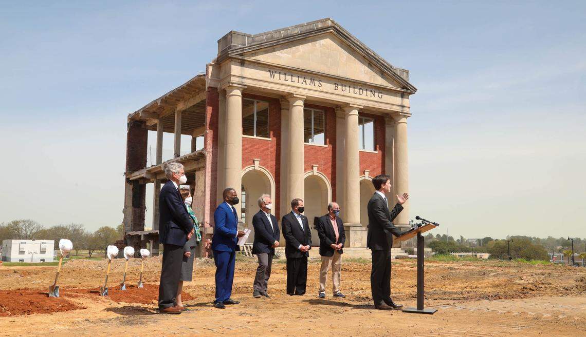 BullStreet District developer Robert Hughes addresses guests during a ground breaking ceremony for the WestLawn office building at the BullStreet Development. The Columbia law firm, Robinson Gray Stepp and Laffitte, LLC., will occupy the top two floors of the new development with retail space on the first floor. The remaining portion of the Williams Building, which was partially demolished, will be developed at a later date.