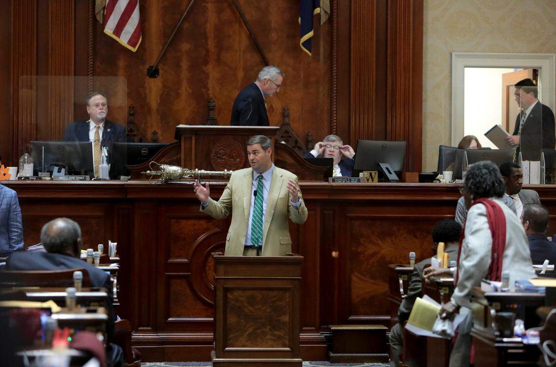 Rep. Murrell Smith, R-Sumter, introduces a bill to reorganize the University of South Carolina board of trustees during session on Wednesday, April 6, 2022.