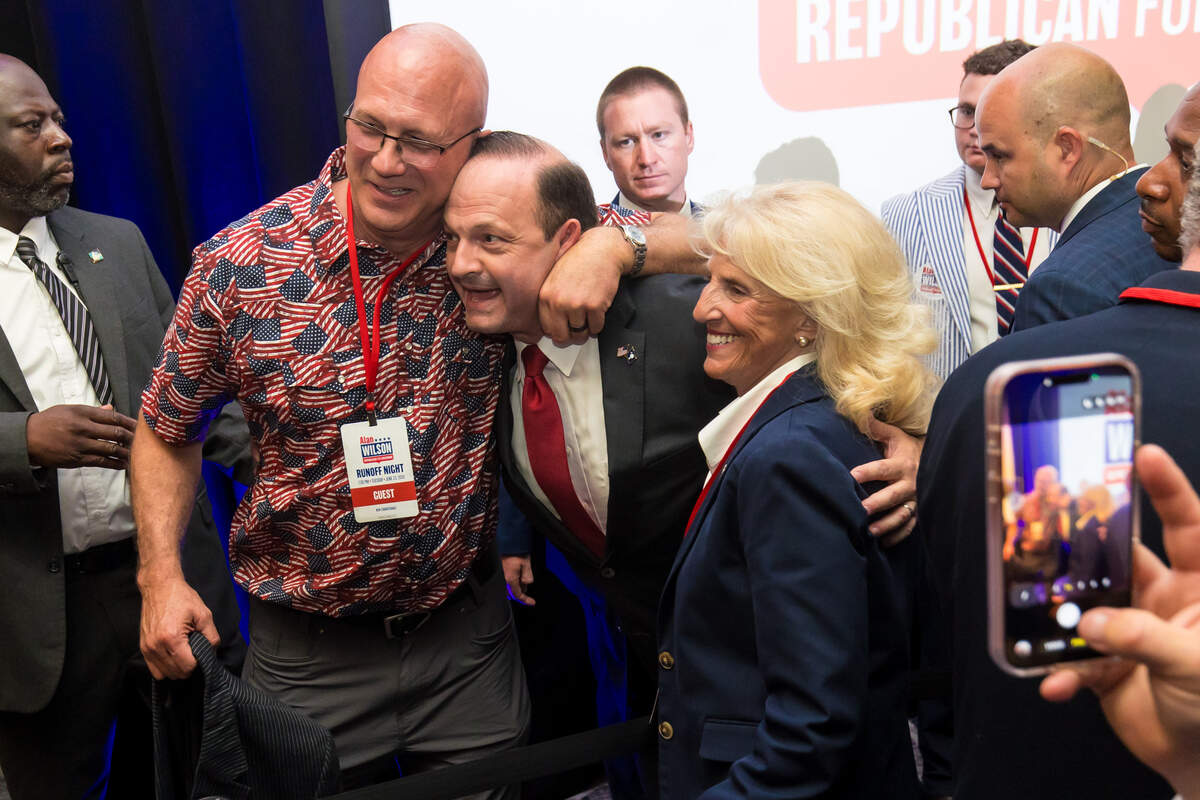 Alan Wilson greets supporters at the Marriott in Columbia, SC, 6/23/26. Wilson won a run-off for the Republican nomination for South Carolina governor.