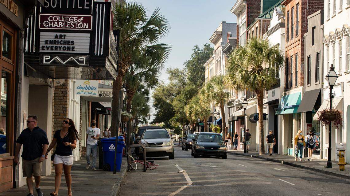 Shoppers and students experience part of King Street in downtown Charleston, South Carolina on Sunday, August 29, 2021.