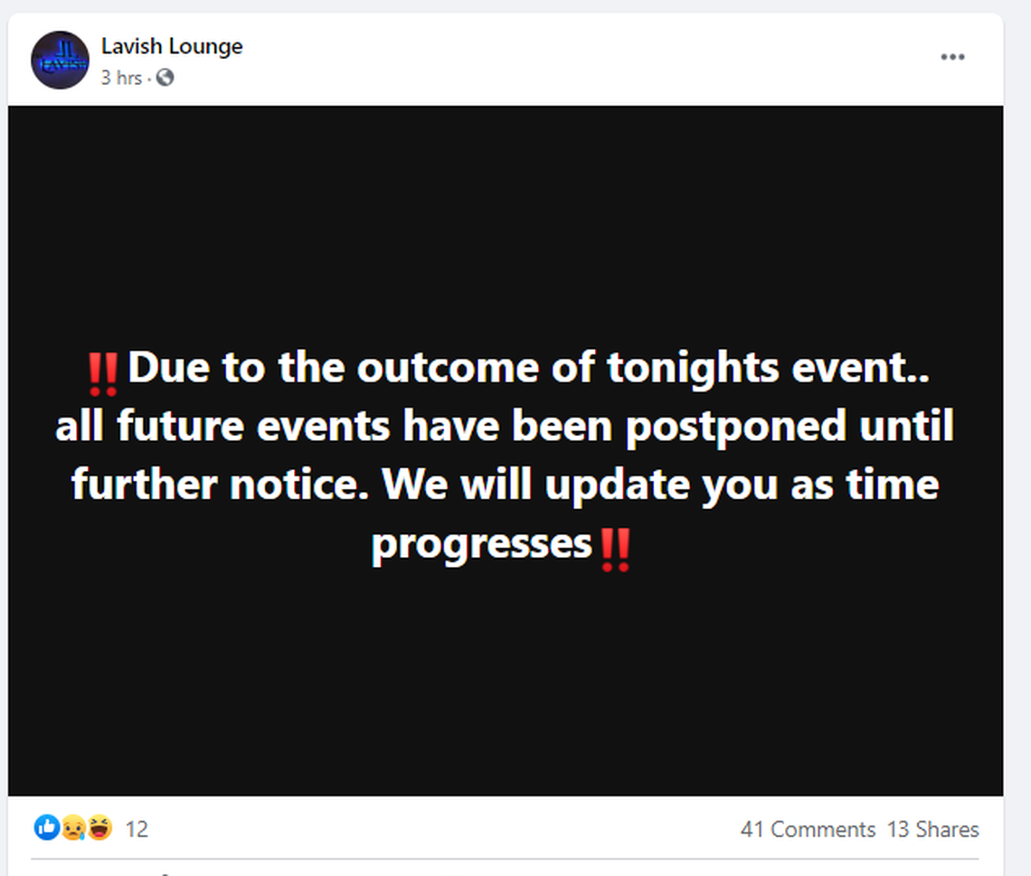 Lavish Lounge posted this on Facebook early Sunday, noting it was not operating at full capacity