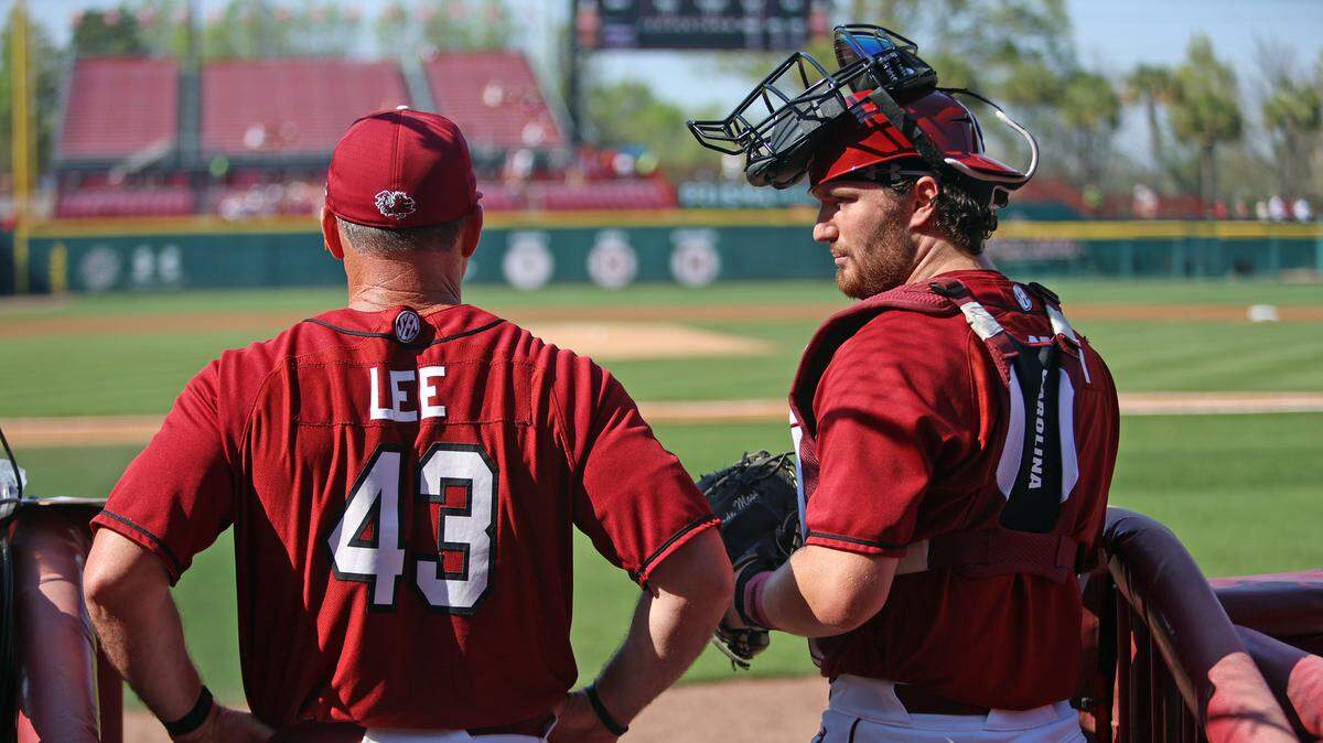 Monte Lee makes his debut as South Carolina's interim head baseball coach as the Gamecocks take on Arkansas at Founders Park on Saturday, March 21, 2026.