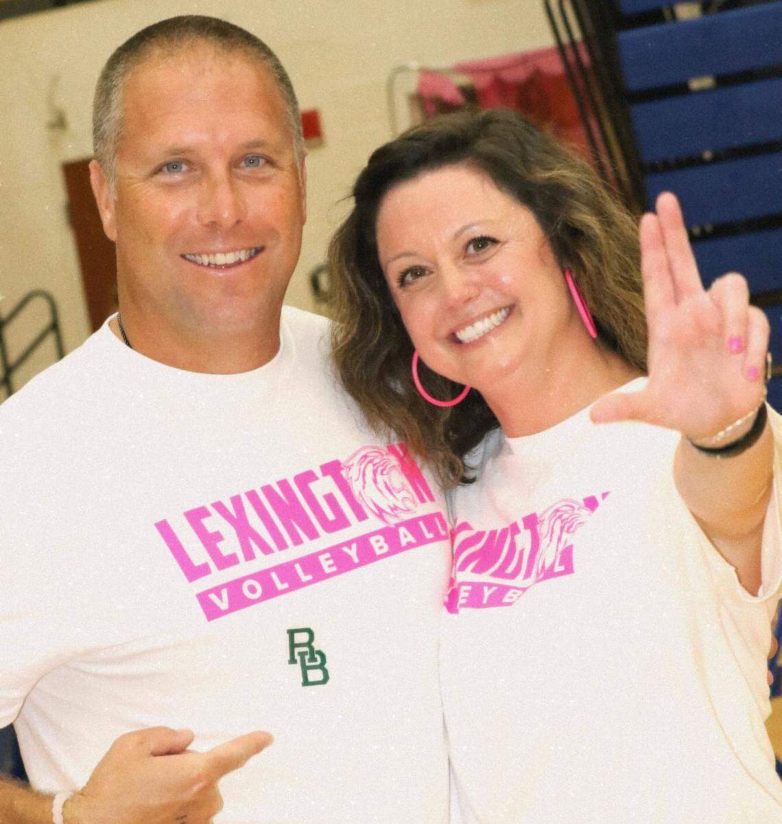 River Bluff football coach Blair Hardin and Lexington volleyball Erica Hardin pose for photo after the Gators and Wildcats volleyball match earlier this season.