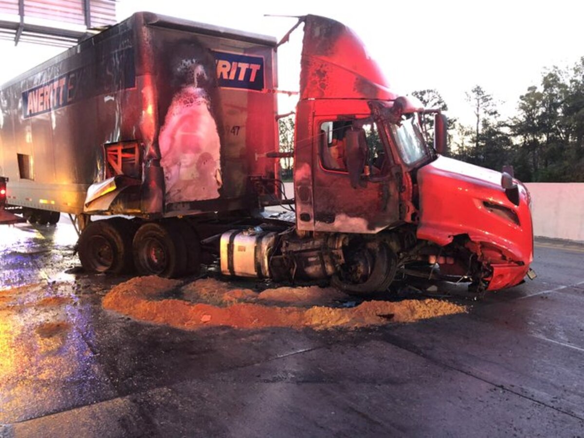A tractor trailer fire caused a traffic jam on a highway running through Lexington.