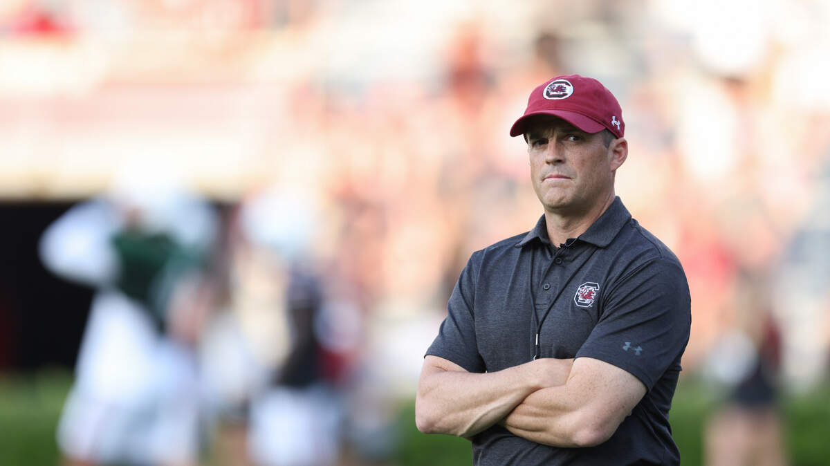 South Carolina head coach Shane Beamer looks across the field during the Gamecocks’ Garnet & Black game at Williams-Brice Stadium in Columbia on Saturday, April 20, 2024.