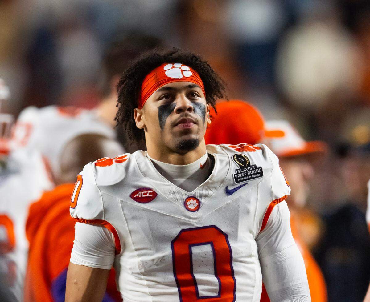 Dec 21, 2024; Austin, Texas, USA; Clemson Tigers wide receiver Antonio Williams (0) against the Texas Longhorns during the CFP National playoff first round at Darrell K Royal-Texas Memorial Stadium.