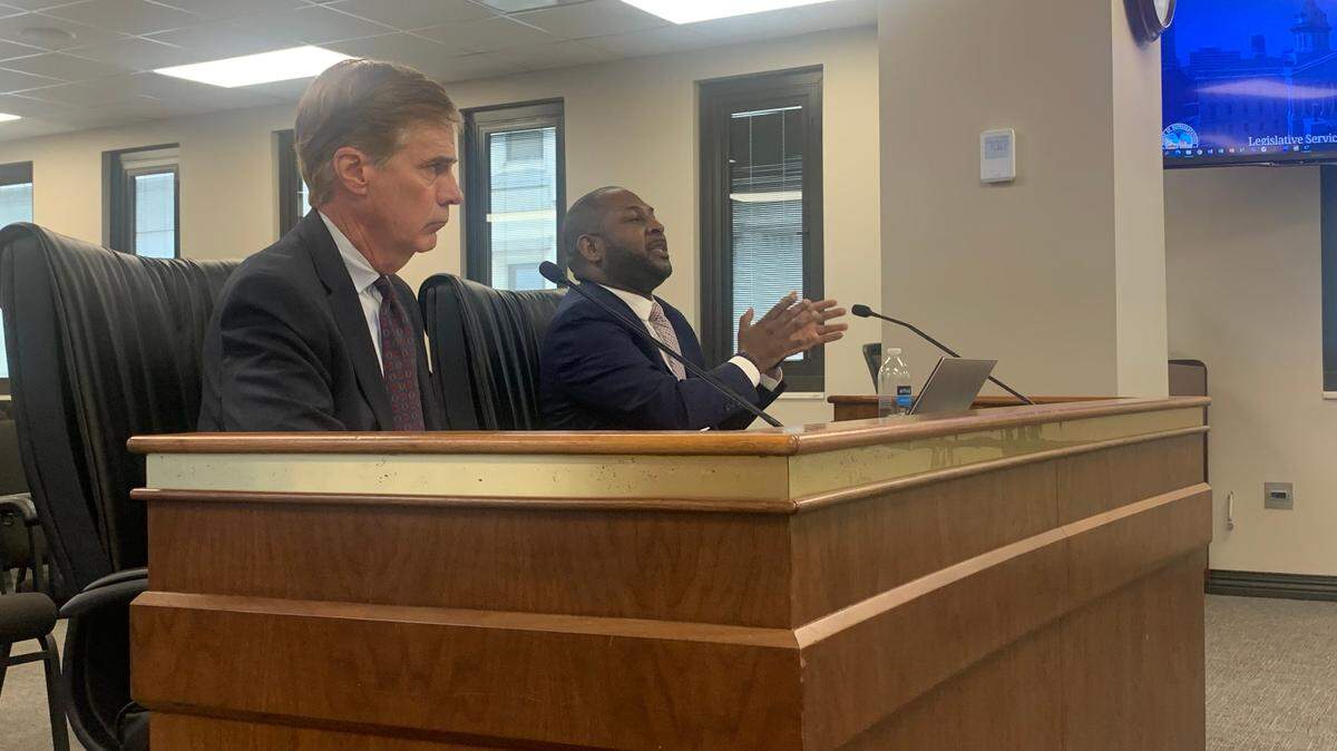 South Carolina State Auditor George Kennedy III and outside independent auditor Remi Omisore, a principal at CliftonLarsonAllen, speak to a Senate Finance subcommittee about the comptroller general’s office $3.5 billion financial reporting error.