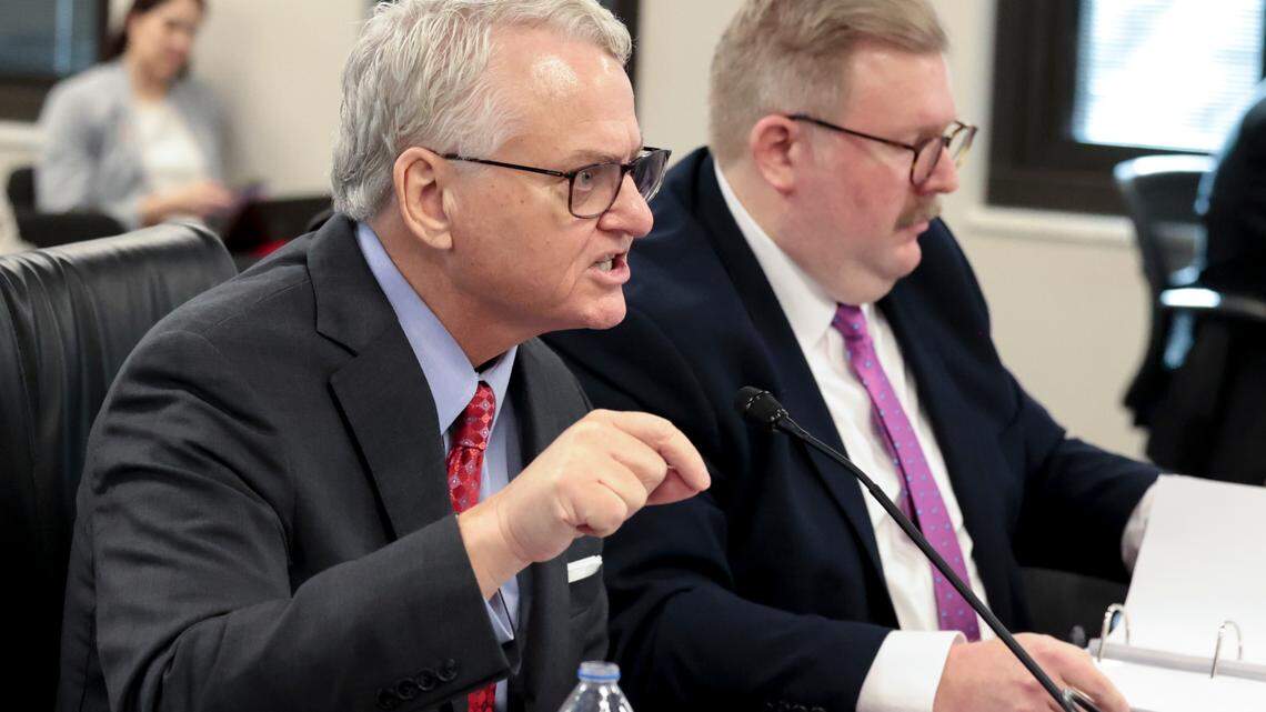 South Carolina treasurer Curtis Loftis answers questions from a senate sub-committee on Thursday, Feb. 27, 2025.