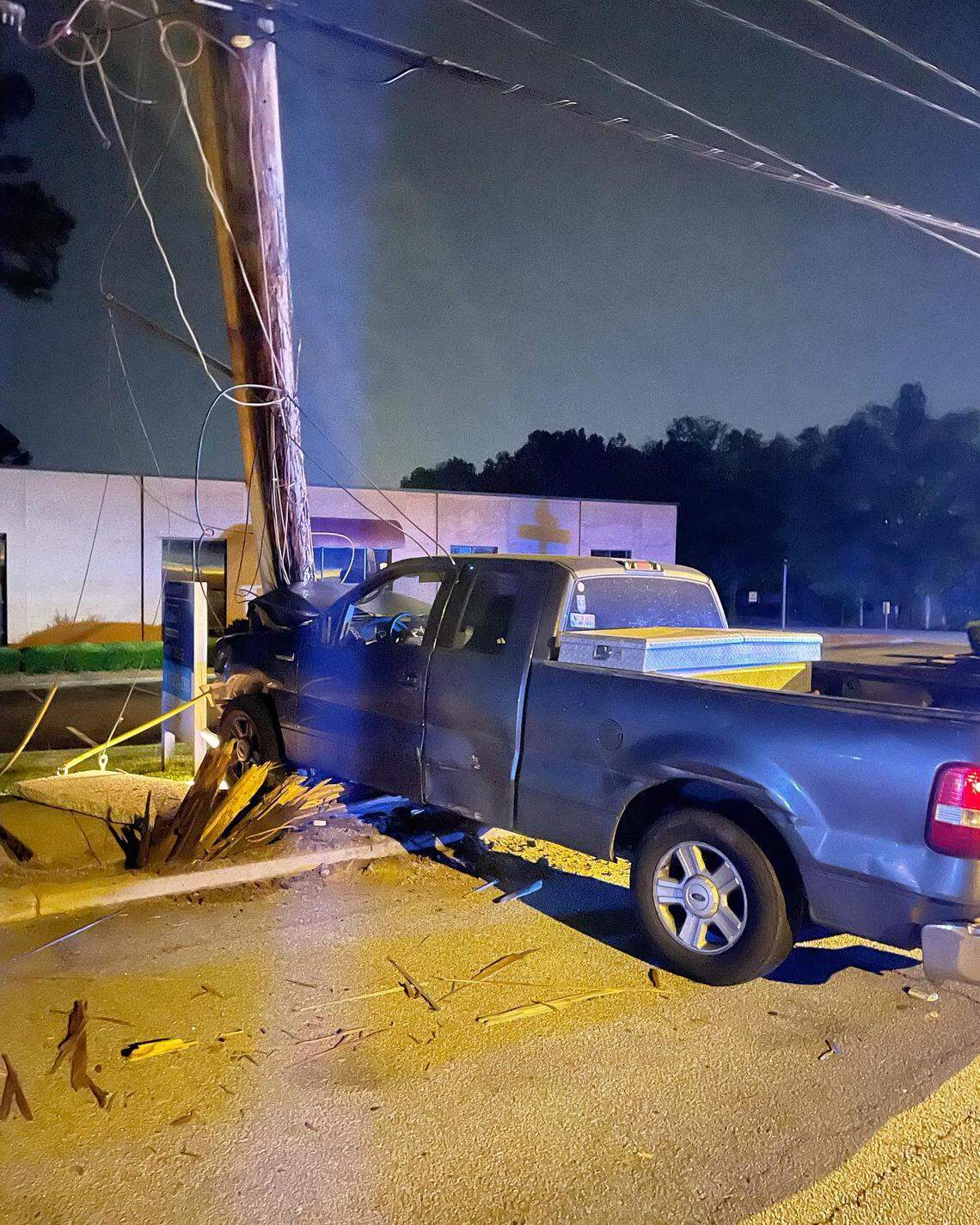 The man who crashed a pickup truck into utility poles was arrested on multiple charges, the Forest Acres Police Department said.