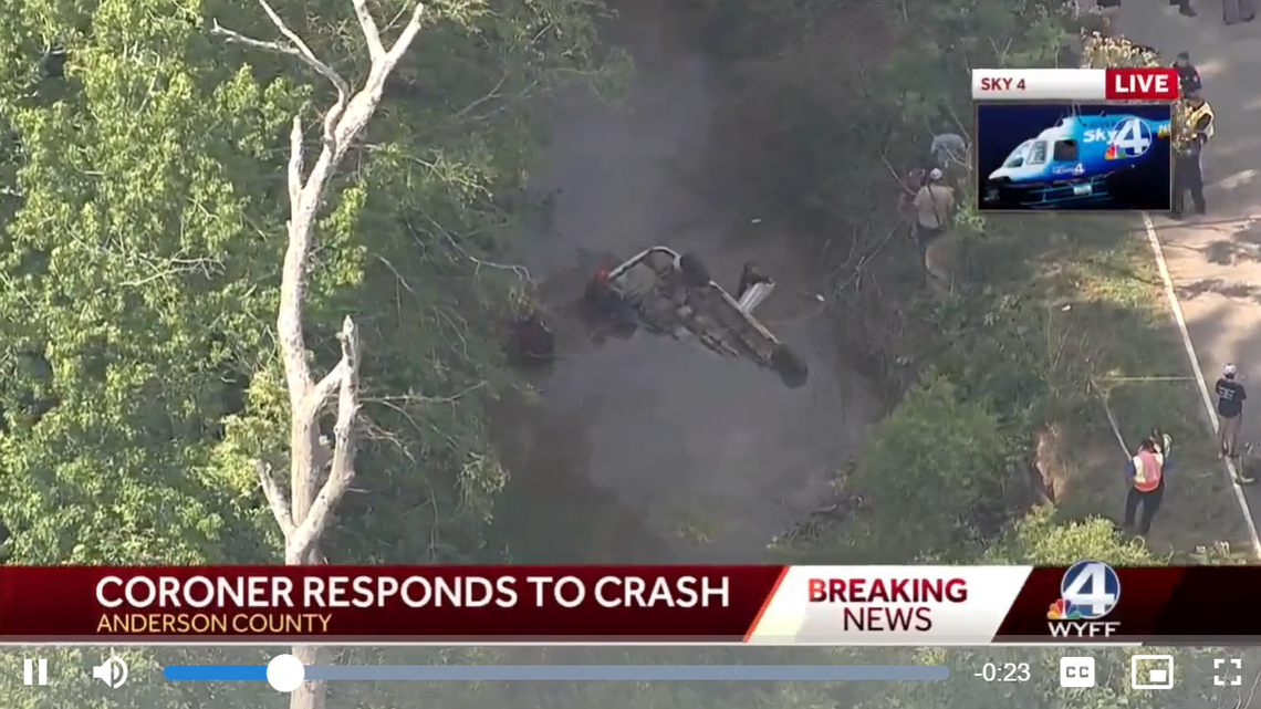 A car likely hit a road sign before landing in a South Carolina creek, officials said.