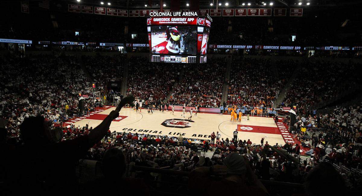 A sellout crowd of 18,000 was on hand to watch the No. 1 South Carolina women’s basketball team defeat No. 12 Tennessee on Sunday, Feb. 20, 2022 at Colonial Life Arena in Columbia.