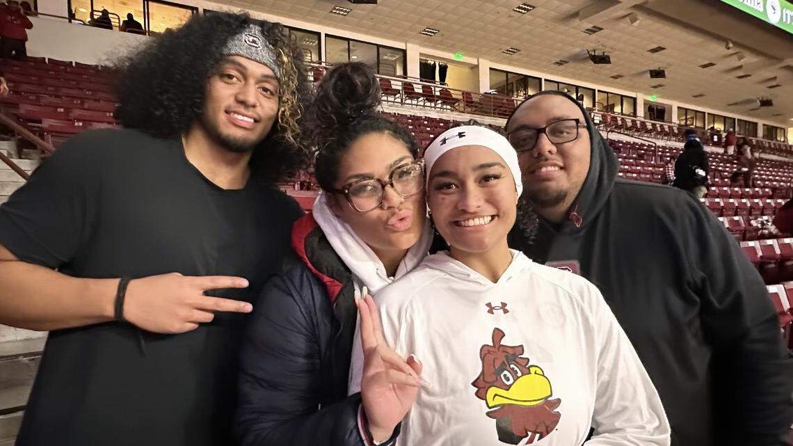 From left to right: Isaia Paopao, Tiare, Te-Hina and Israel after South Carolina’s 109-40 vicory over Clemson.