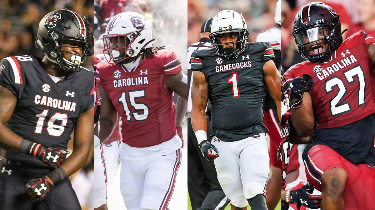 A couple of South Carolina’s uniform combos, as seen through the years.