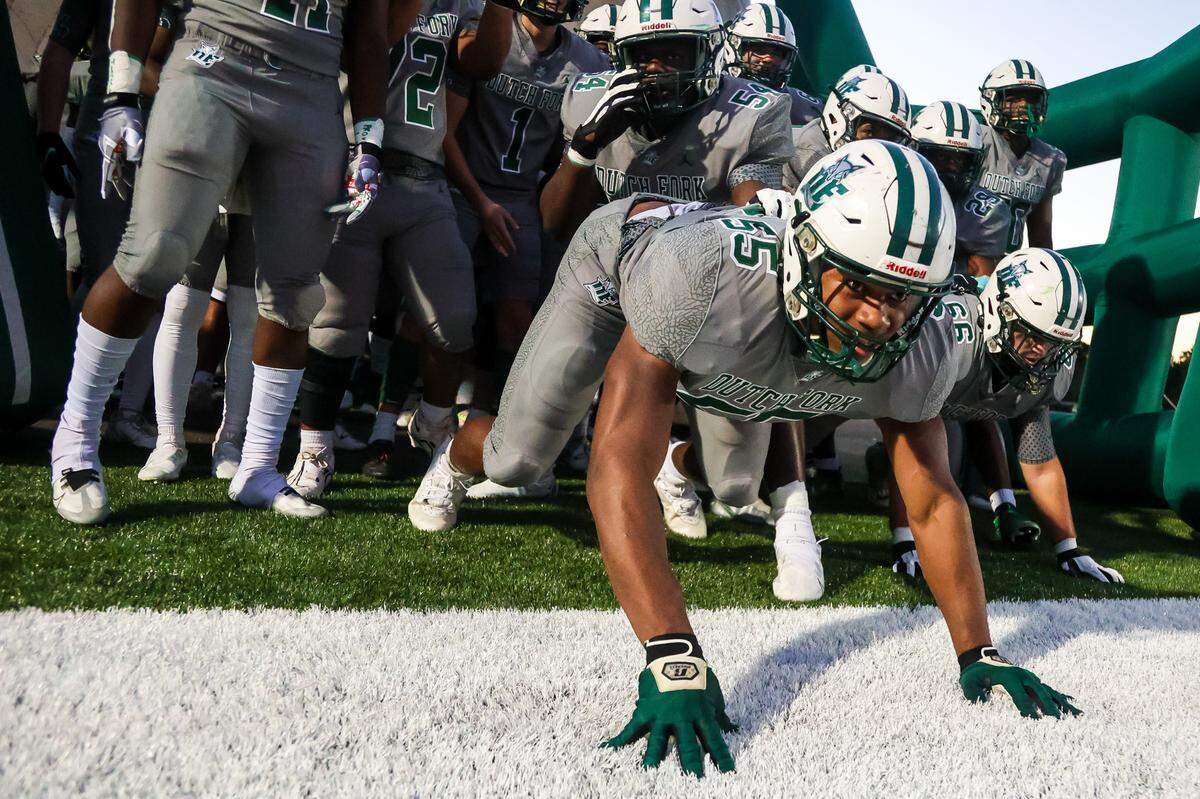 Dutch Fork Silver Foxes defensive lineman Dakota Jordan (55) prepares to take the field before their game against St. Frances at Dutch Fork High School 9/23/22.