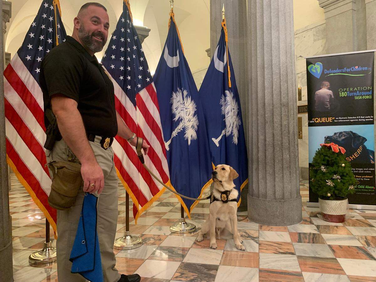 South Carolina Probation, Parole and Pardon Services recently received K-9 Chip, a Golden Retriever and Labrador mix, to detect hidden electronic devices during searches. Chip’s handler is Agent Benjy Partain.
