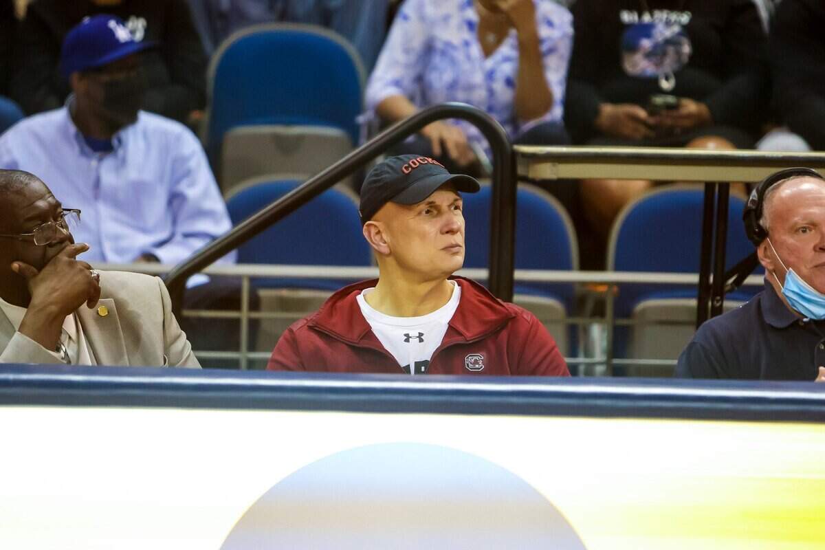 South Carolina Gamecocks head coach Frank Martin watches the Class 5A Boys SC State Championships at the University of South Carolina Aiken Thursday, March 3, 2022. .
