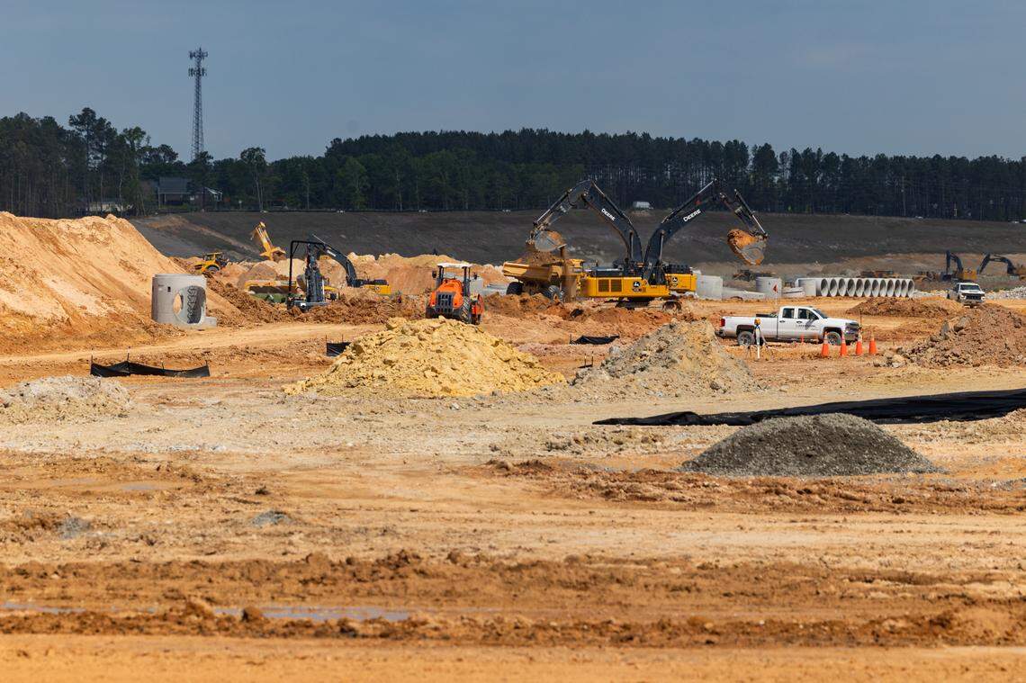 The Scout Motors manufacturing plant in Blythewood, South Carolina is under construction on Thursday, April 10, 2025.