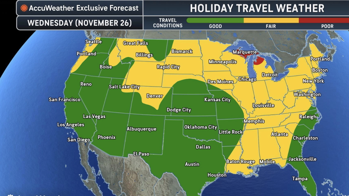AccuWeather map for Thanksgiving travel.