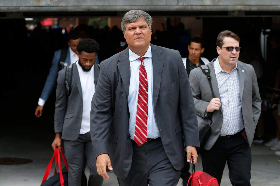 Georgia offensive line coach Matt Luke at the Dawg Walk before a game last season. News Joshua L Jones