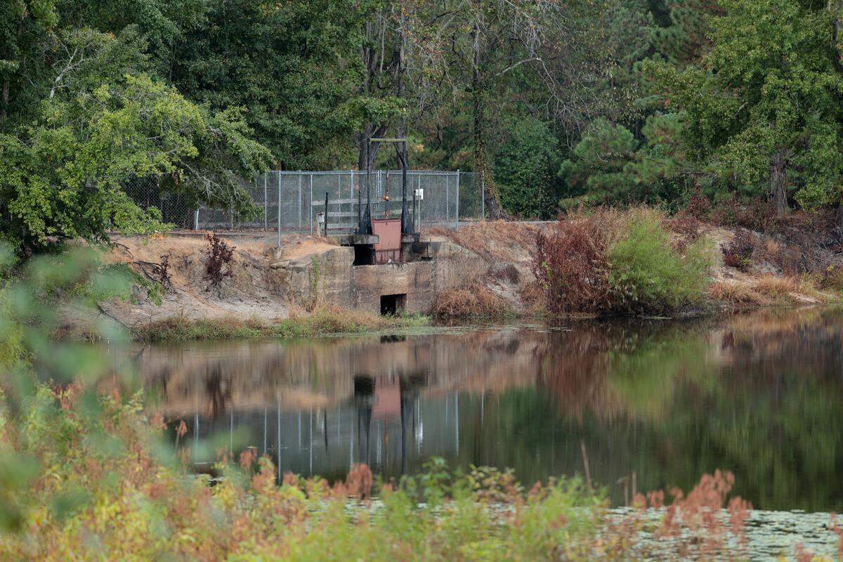 The dam on Pinewood Lake at Pinewood Lake Park was damaged in the 2015 flood. Since then, the 20-acre lake has only been partially full.