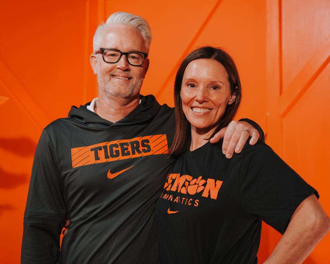 New Clemson gymnastics co-head coaches Justin Howell (left) and Elisabeth Crandall-Howell (right). They have been married since 2011