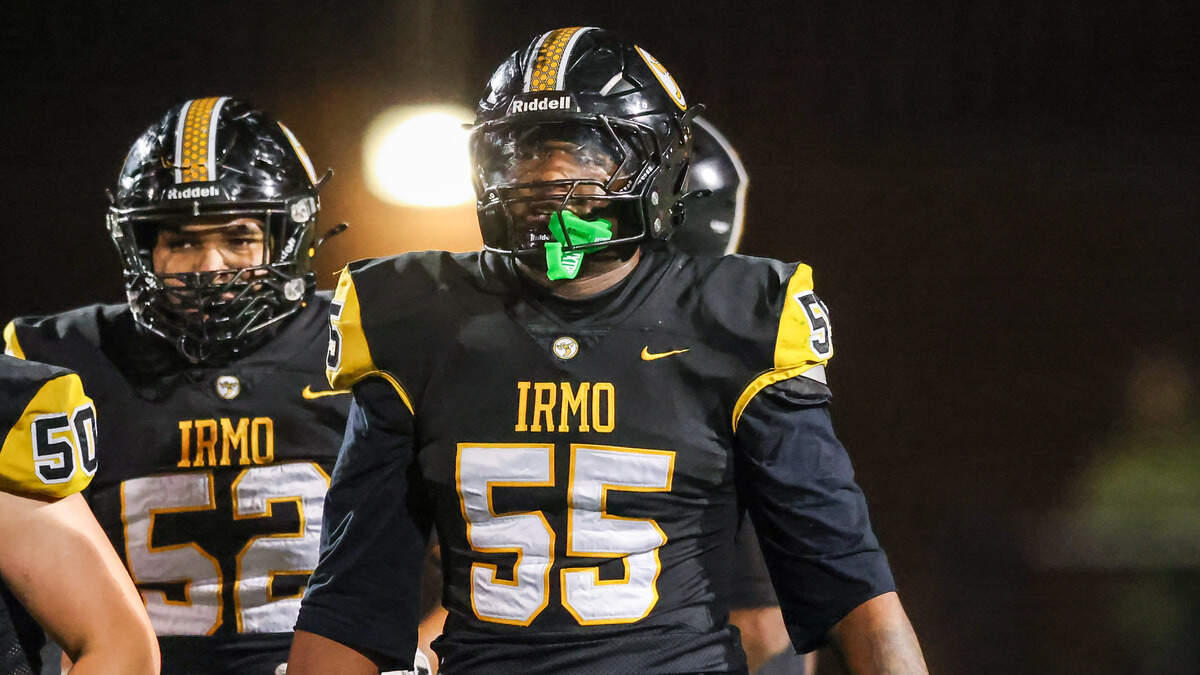 Nate Carson (55) of Irmo is seen during Irmo’s game against visiting Dutch Fork in Columbia on Friday, October 31, 2025.