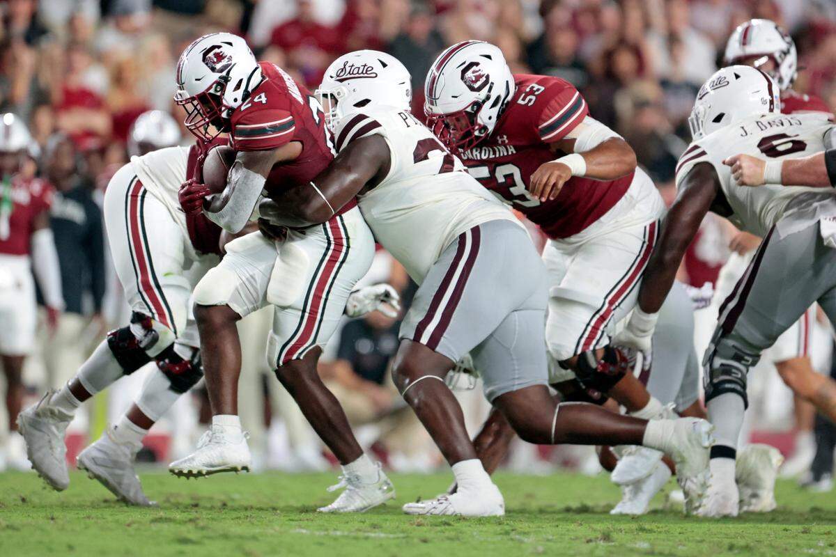 South Carolina running back Mario Anderson (24) plays Mississippi State on Saturday, September 23, 2023. 