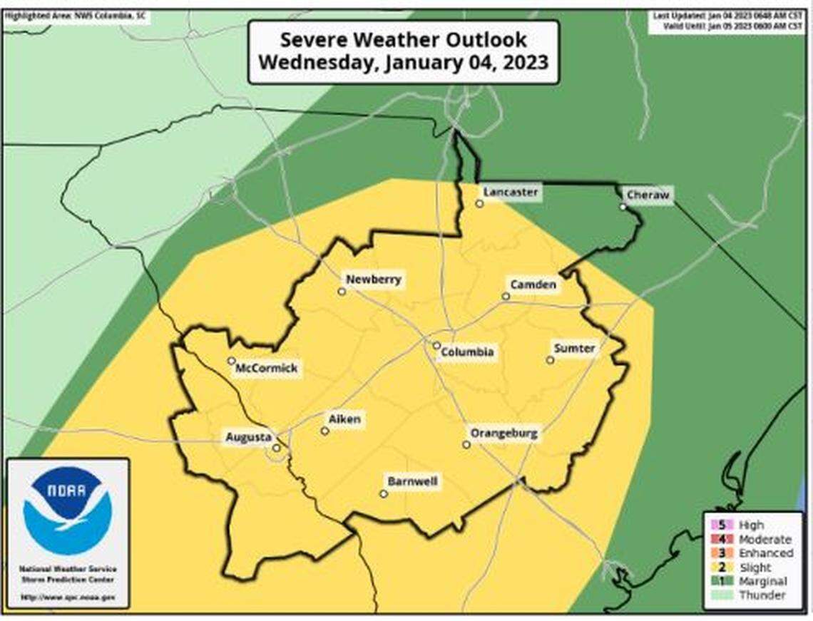 Severe weather is forecast to affect the Midlands, according to the National Weather Service.