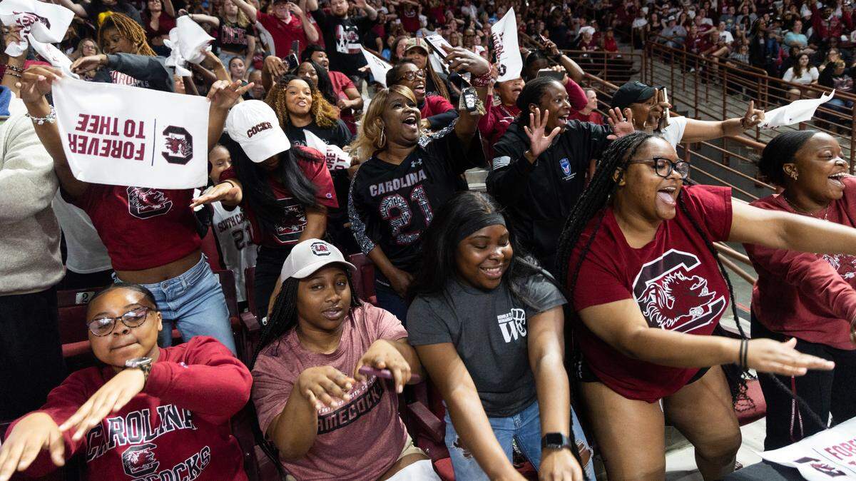 The South Carolina Gamecocks women’s basketball team receive a hero’s welcome at Colonial Life Arena after winning the 2024 NCAA women’s basketball championship on Monday, April 8, 2024.