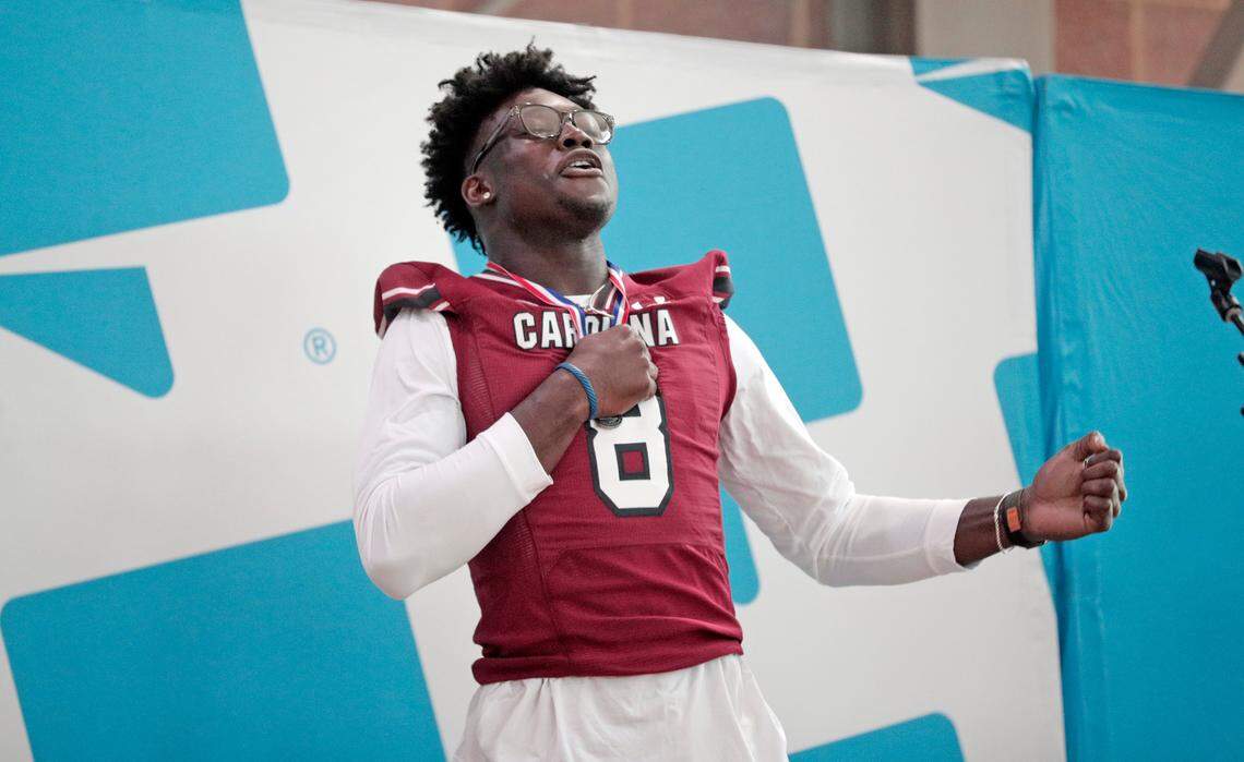 Nyck Harbor and the University of South Carolina football team freshmen took part in the annual Pigskin Poets reading event Friday, July 21, 2023 at the Drew Wellness Center in Columbia.