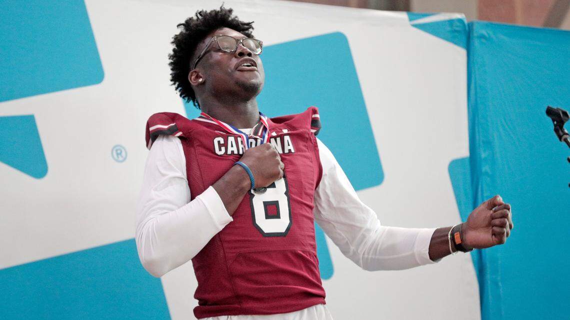 Nyck Harbor and the University of South Carolina football team freshmen took part in the annual Pigskin Poets reading event Friday, July 21, 2023 at the Drew Wellness Center in Columbia.