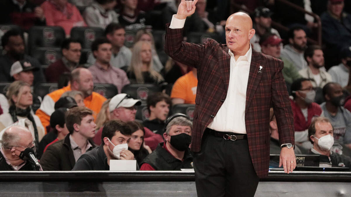 South Carolina’s Frank Martin makes a hand gesture while his team plays Tennessee on Saturday, February 5, 2022.