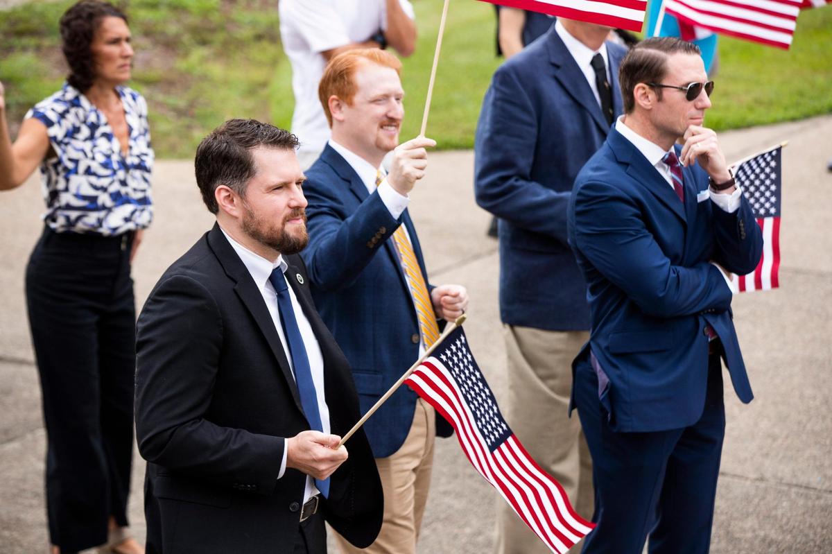 A protest organized by multiple conservative groups demands the end of the state of emergency in South Carolina due to the coronavirus pandemic on Tuesday, September 15, 2020.