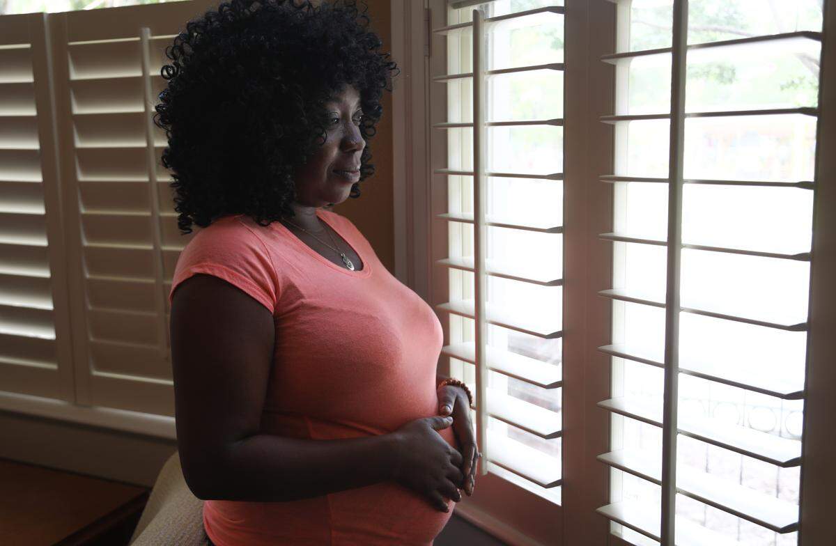 Sinetra Geter-Johnson, pictured here in 2018 while pregnant, previously gave birth to twins while at Camille Griffin Graham Correctional Institution in Columbia in 2012. Her daughter tragically died shortly after birth.