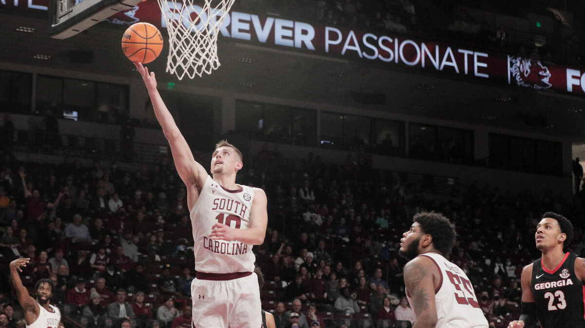 South Carolina’s Erik Stevenson 10 plays Georgia at Colonial Life Arena on Saturday, January 21, 2022.