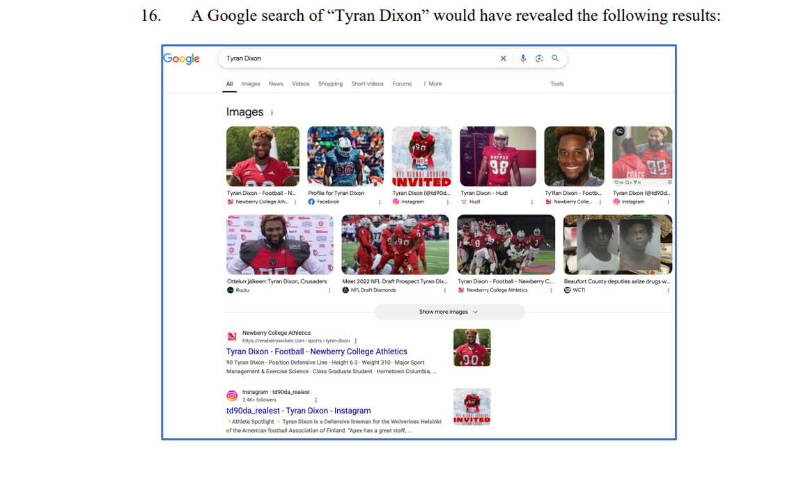 A Google screenshot included in the complaint.