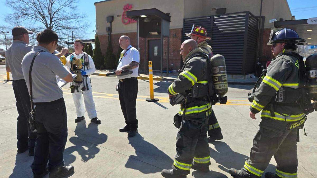 Members of the Columbia Fire Department respond to a Chick-fil-A where the restaurant was evacuated.