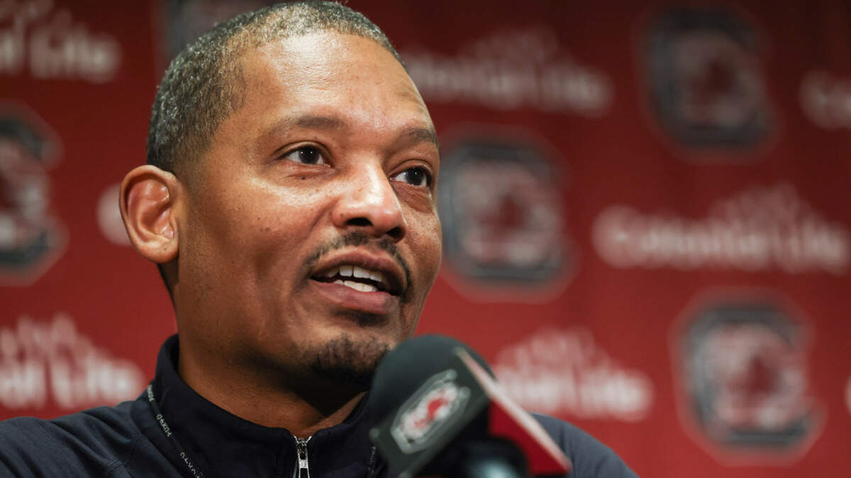 South Carolina head coach Lamont Paris speaks during a press conference at Colonial Life Arena in Columbia on Monday, June 23, 2025.