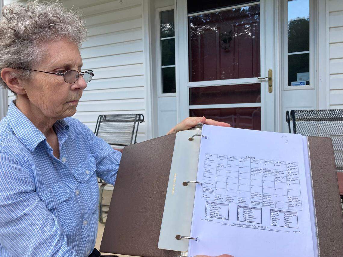 York County, SC, resident Betty Rankin has kept a log of air pollution that she says has affected her home. She blames the pollution on the New-Indy paper mill in Catawba, SC. (Sept. 14, 2022)
