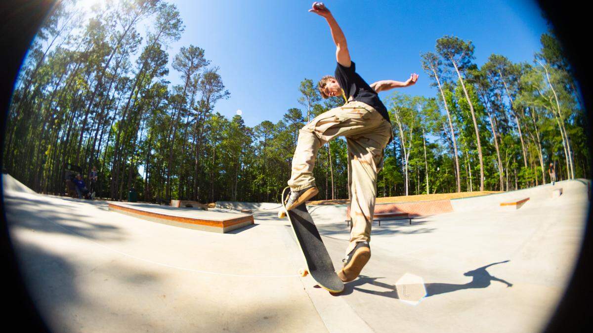 Nathan Lemker of Fayetteville, North Carolina, skates at the Friarsgate Skate Park in Irmo, South Carolina on Friday, May 23, 2025.