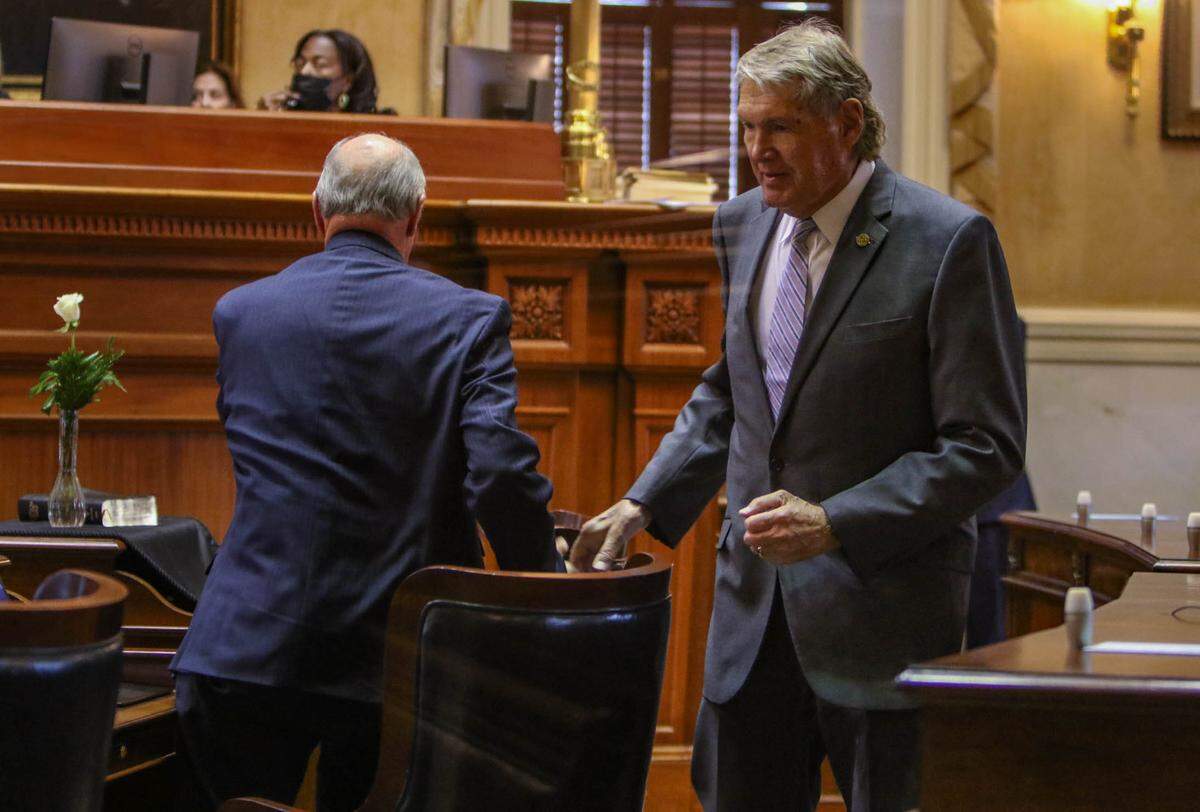 New Senate Finance Committee Chairman Harvey Peeler, R-Cherokee, takes his seat in the S.C. Senate chambers on Monday, Dec. 6, 2021.