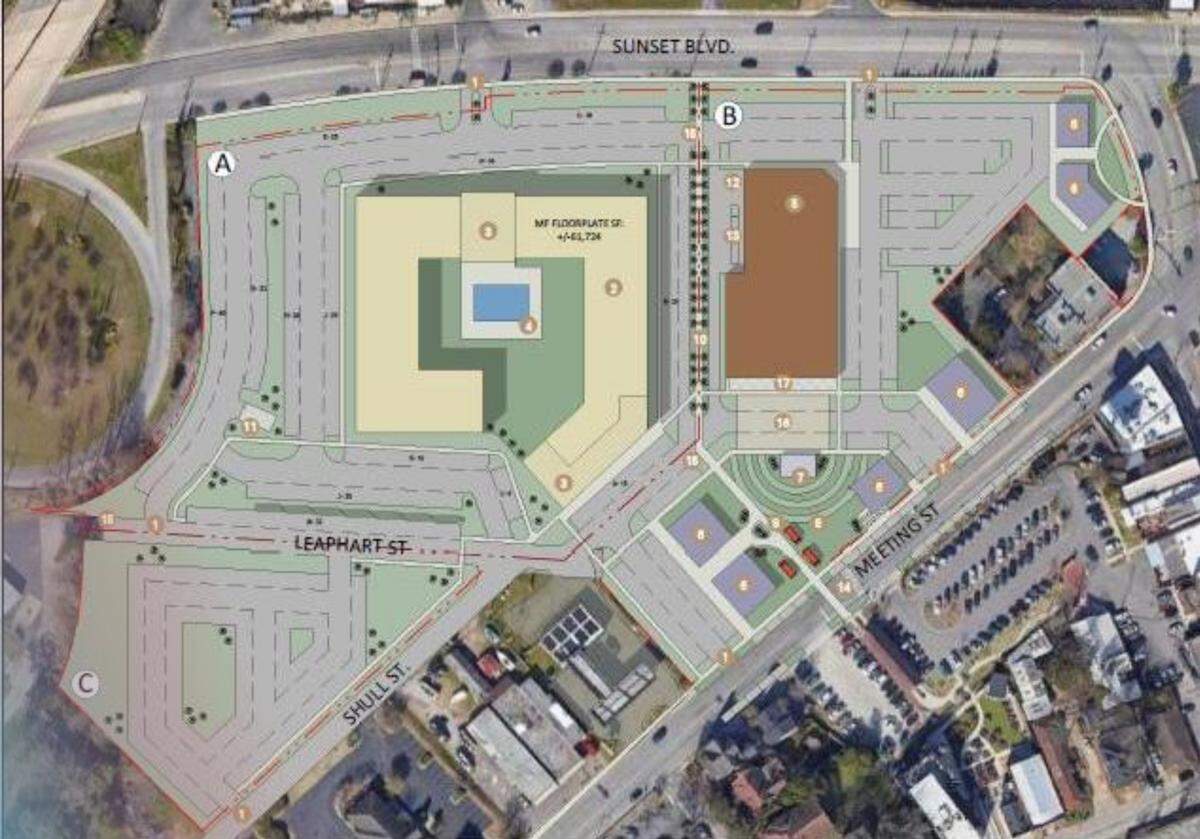 Conceptual design for the redevelopment of West Columbia’s Capitol Square shopping center
