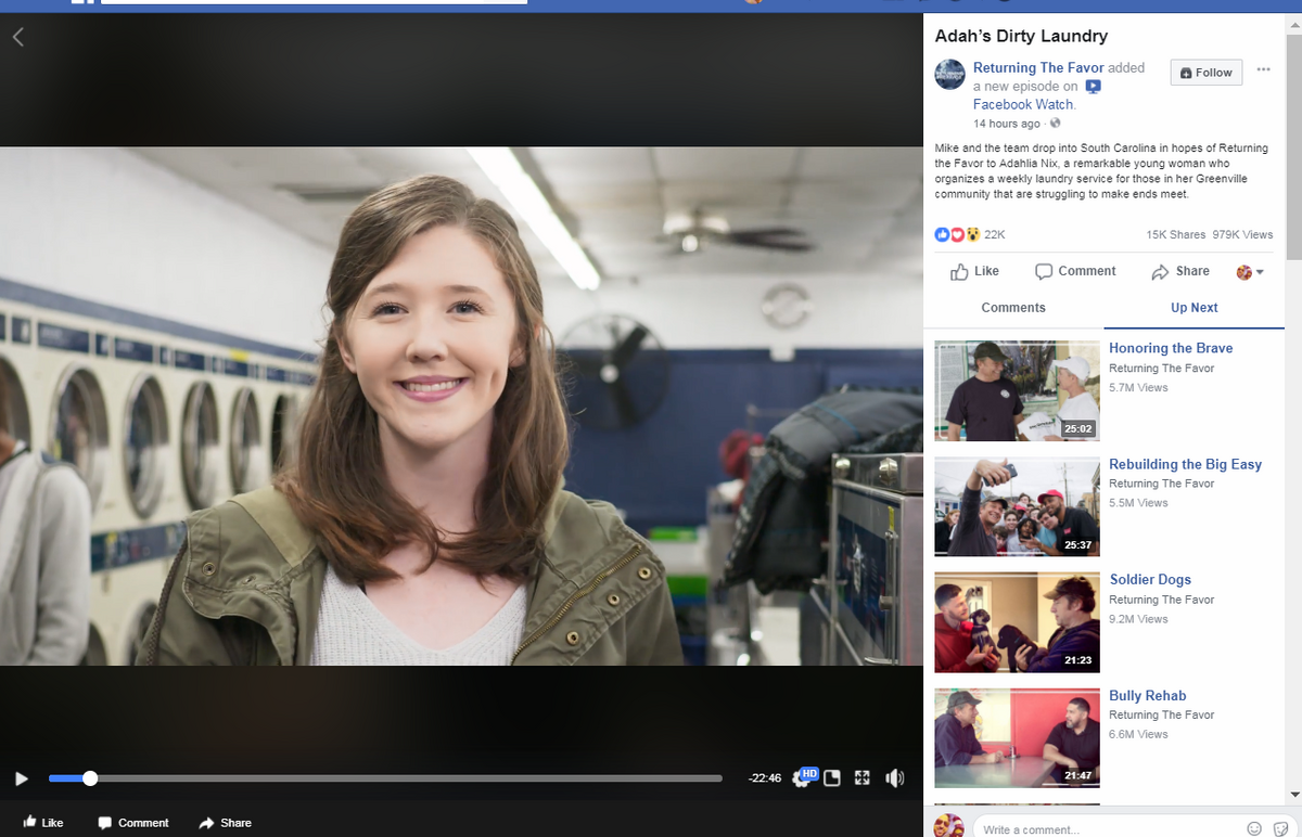 Screenshot of Adahlia Nix on the Mike Rowe show "Returning the Favor."
