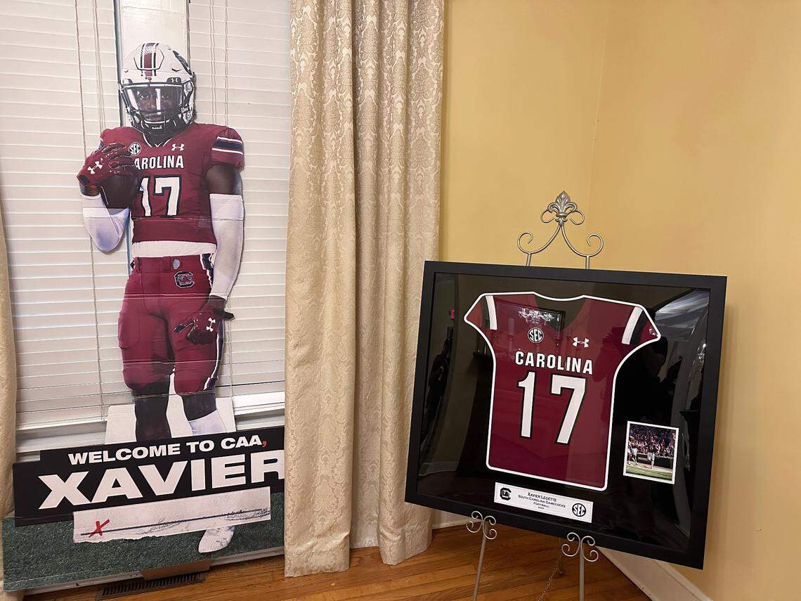 Over 100 people showed up to a banquet hall in Mullins, SC for Xavier Legette’s draft party.